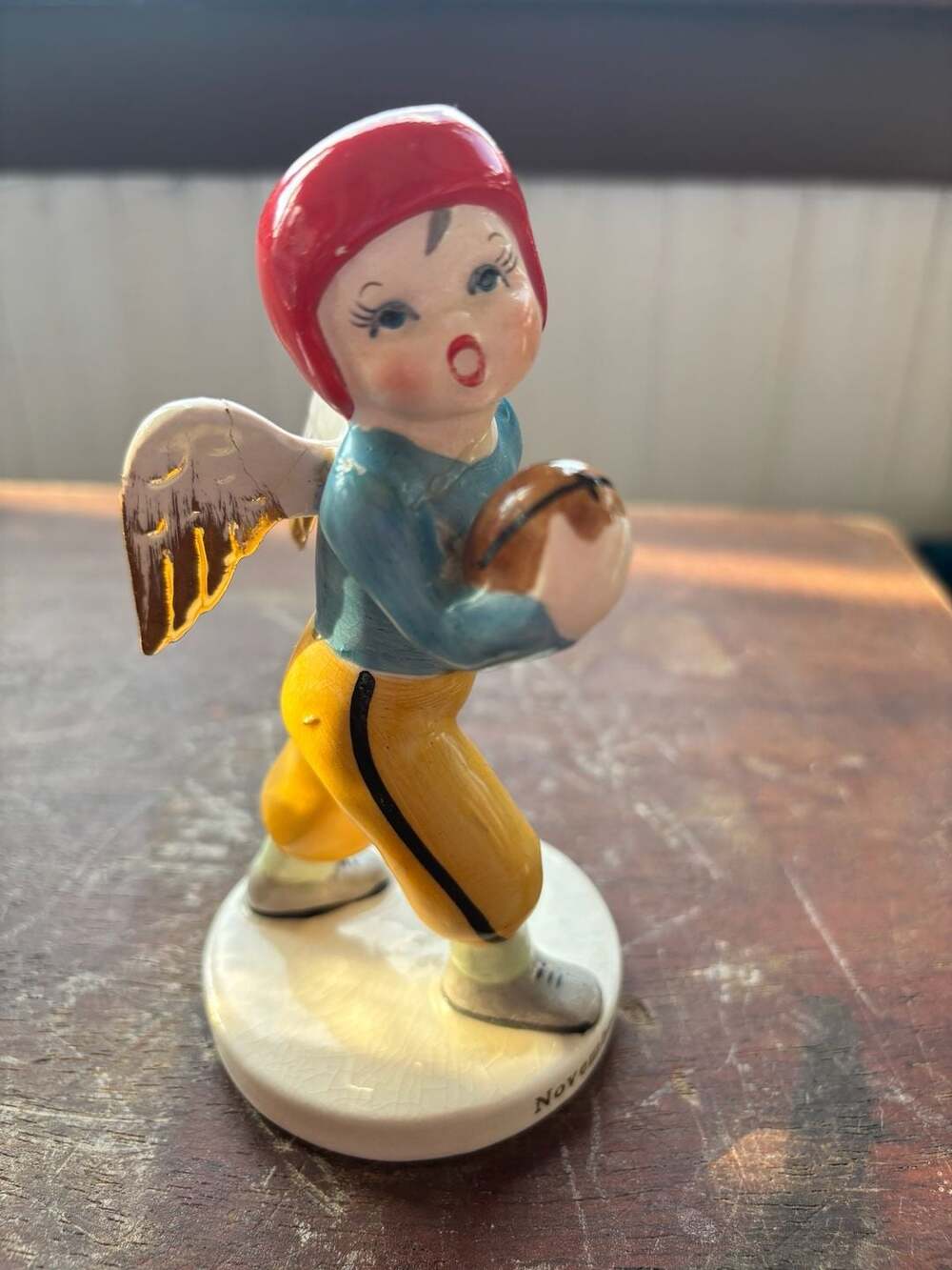 Vintage Norcrest November Angel Football Player Figurine